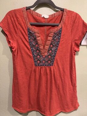 Meadow Rue Rust Orange Embroidered V-Neck Tunic